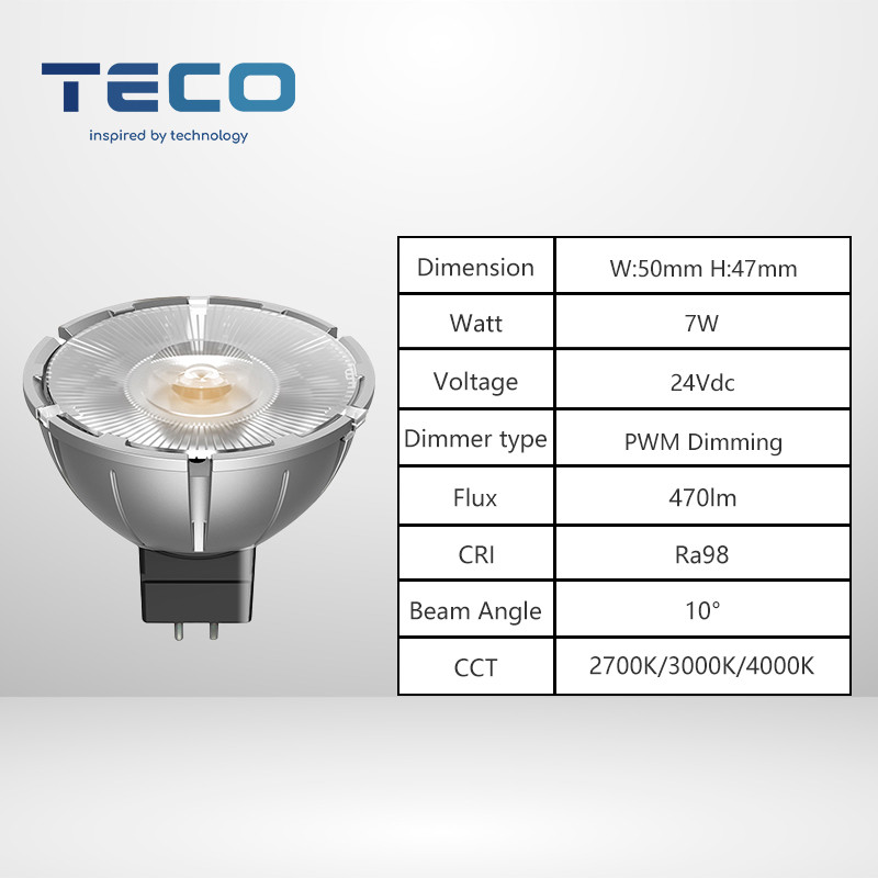 PWM Dimming Mr16 Led Lamps ODM Indoor Lighting 2700K Very Warm White 10 Degree Beam Angle