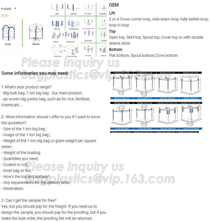 PP Woven Bag Big Bag with Open Top and Flat Bottom for Sand/Rock/Gravel,PP woven FIBC big jumbo bag for storing & transp