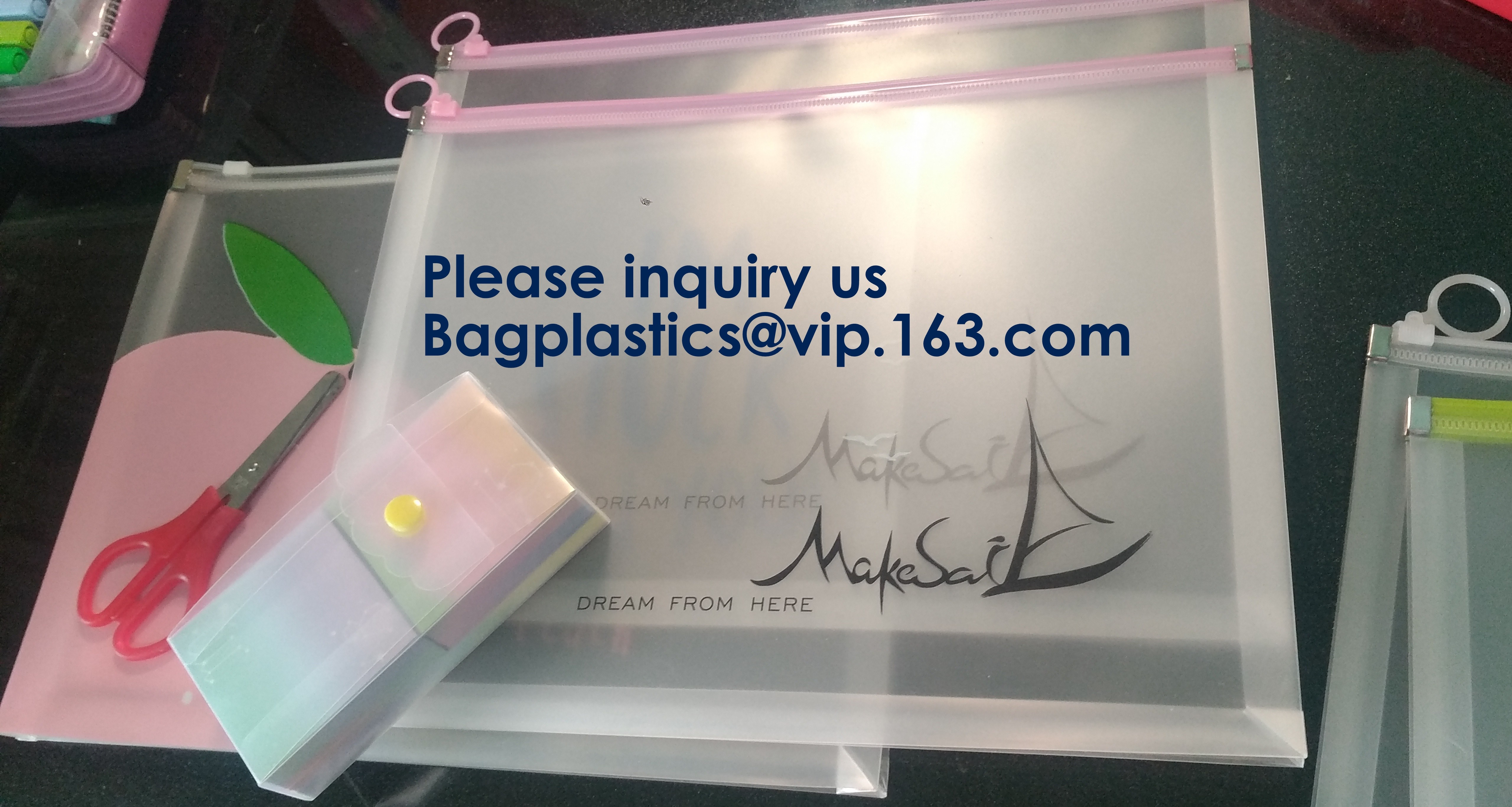 Metal Slider Office File Folder Mesh Clear PVC Zip Lock Document Bag,Folder File Wallet Zipped Lock Document Bag pack