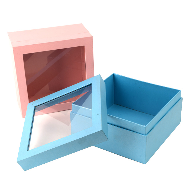 Custom Print Rigid Boxes Luxury Square Colorful Paper Flower Gift Box With Clear Window