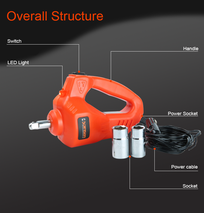 Professional and high quality mini electric impact wrench with LED light.