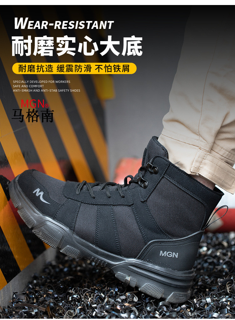 Microfiber Men'S Most Comfortable Security Boots Steel Toe Kevlar Mid Sole Anti-Smashing Rubber Work Boots