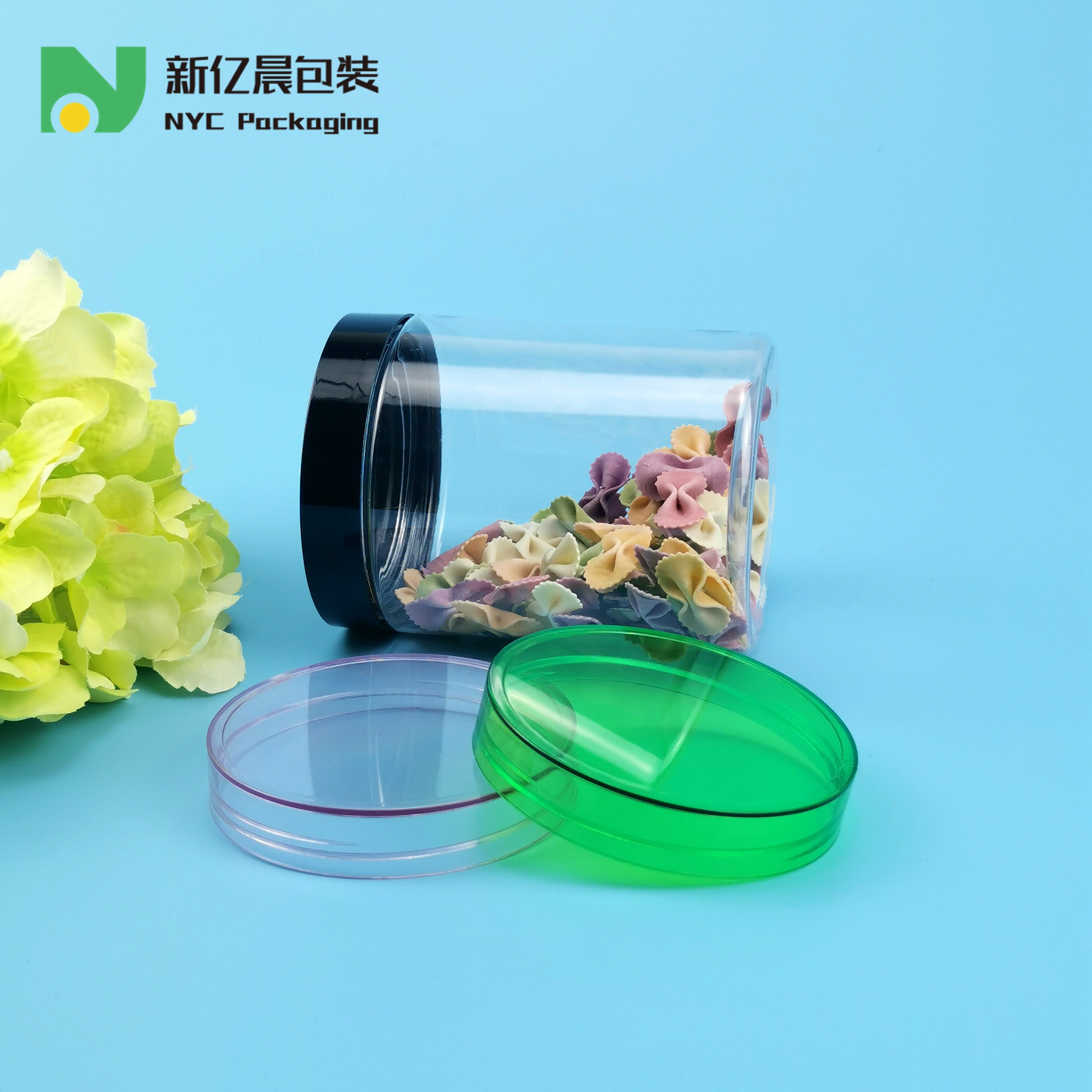 Square 550ml Plastic Food Jars With Gold Metal Lids