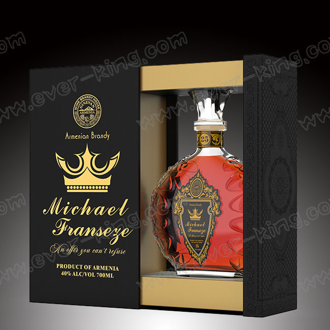 Custom Matt Gold Printed Logo Wine Gift Drawer Box For Brandy Whisky Packaging