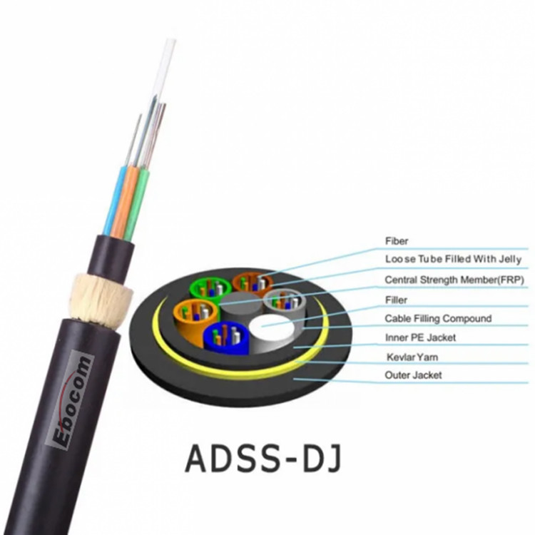 high quality ADSS fiber Optica cable outdoor g652d 12 24 58 80 core hilos single mode span 200 single PE jacket