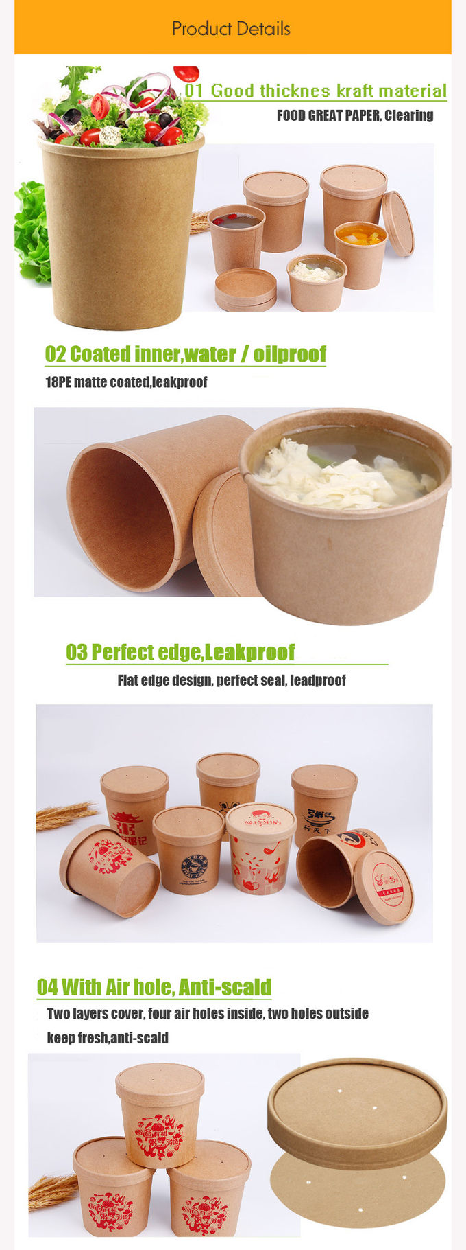 Disposable biodegradable 270ml sugarcane pulp PLA bagasse paper soup bowl containers