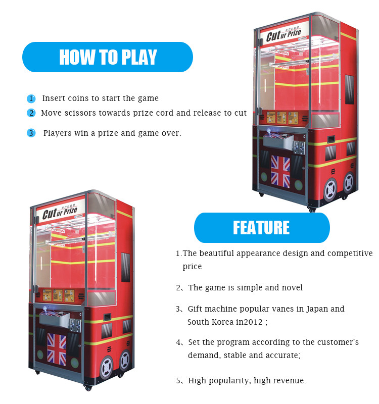 Metal Frame Cut String Vending Game Machine / Toy Catcher Machine