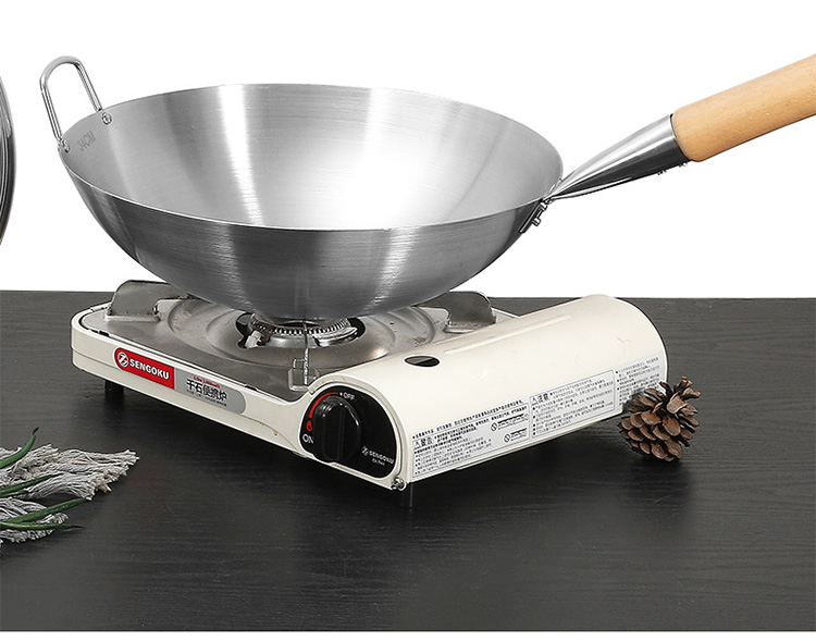 Multifunctional Kitchen Wok Pan Non Stick Stainless Steel With Wooden Handle