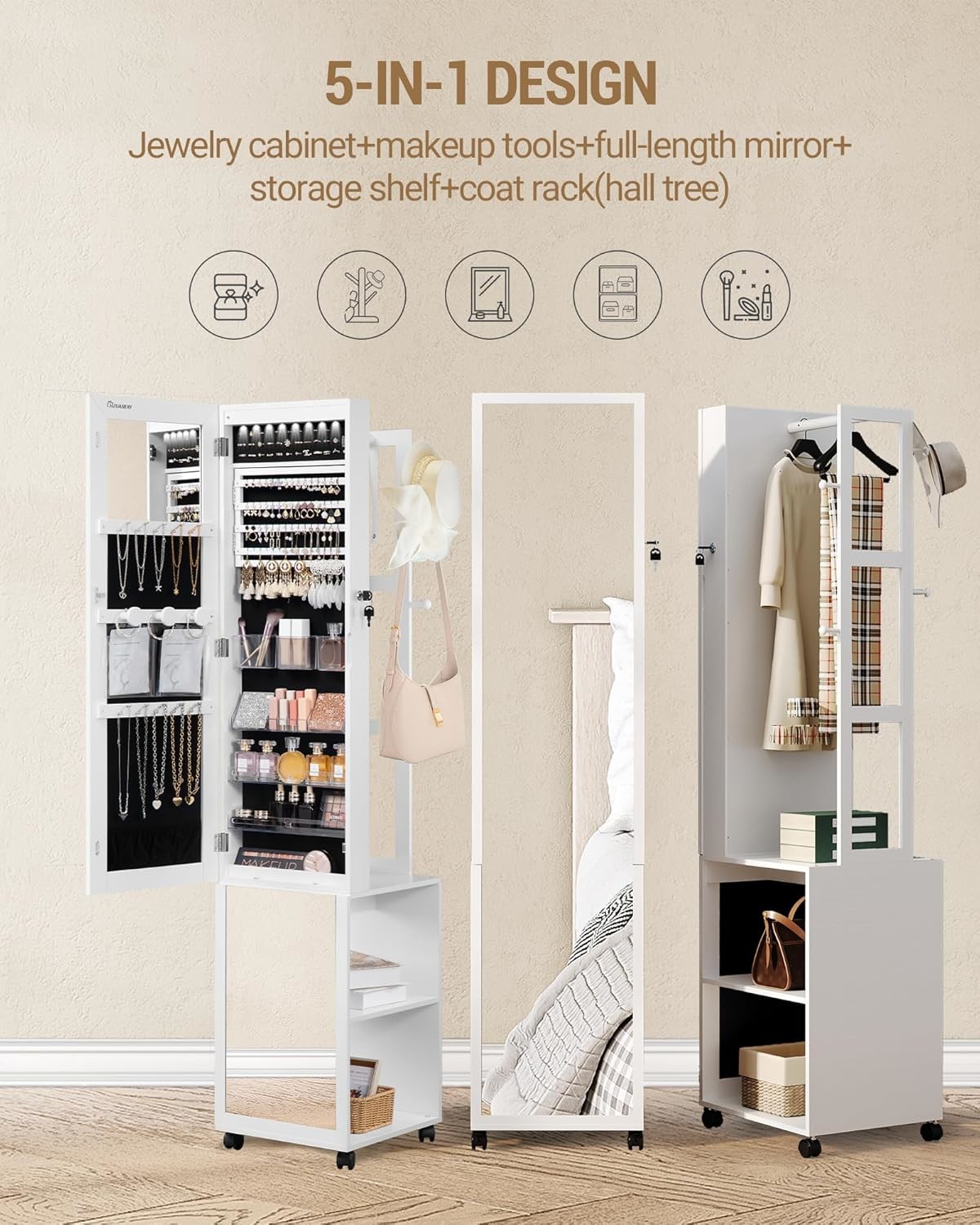 Wood Full Length Mirror Cabinet Frameless Mirror Jewelry Cabinet Modern