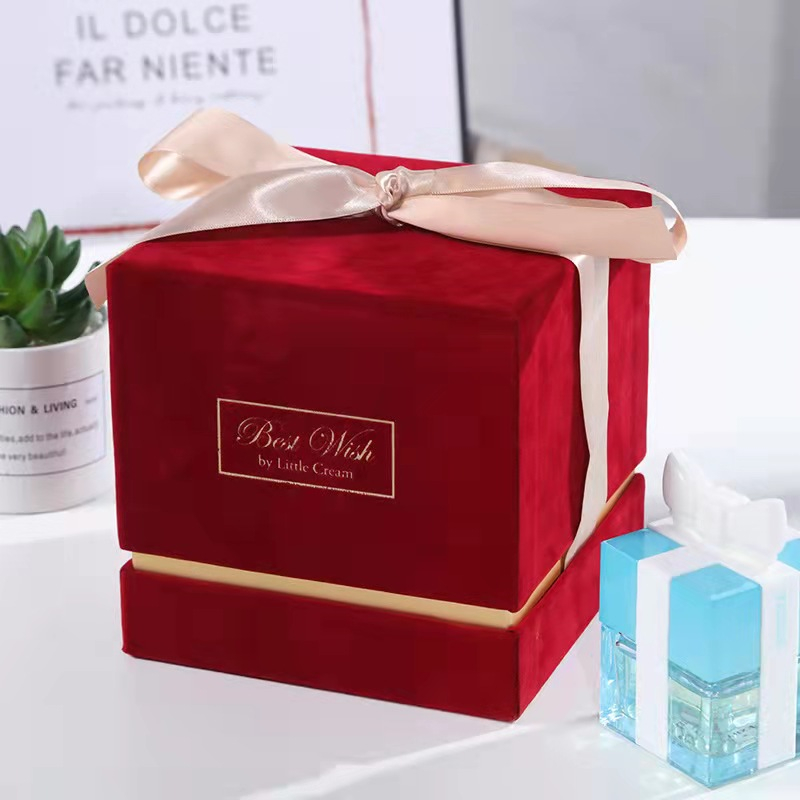 Square Velvet Jewelry Gift Box Xmas Packaging For Candles Cosmetic Perfume
