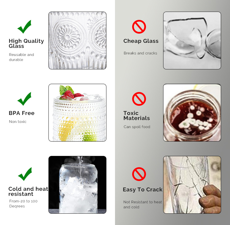 Factory Direct Retro Embossed Coffee Crystal Clear Glass Cup