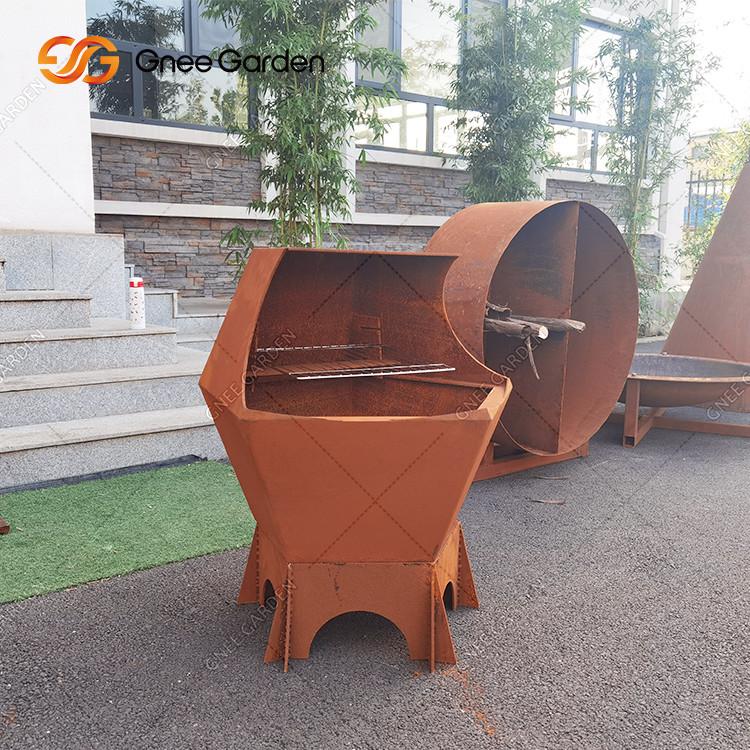 Charcoal  Bbq Gas Grill Corten Steel Fire Pit Table For Outdoor Garden Bbq