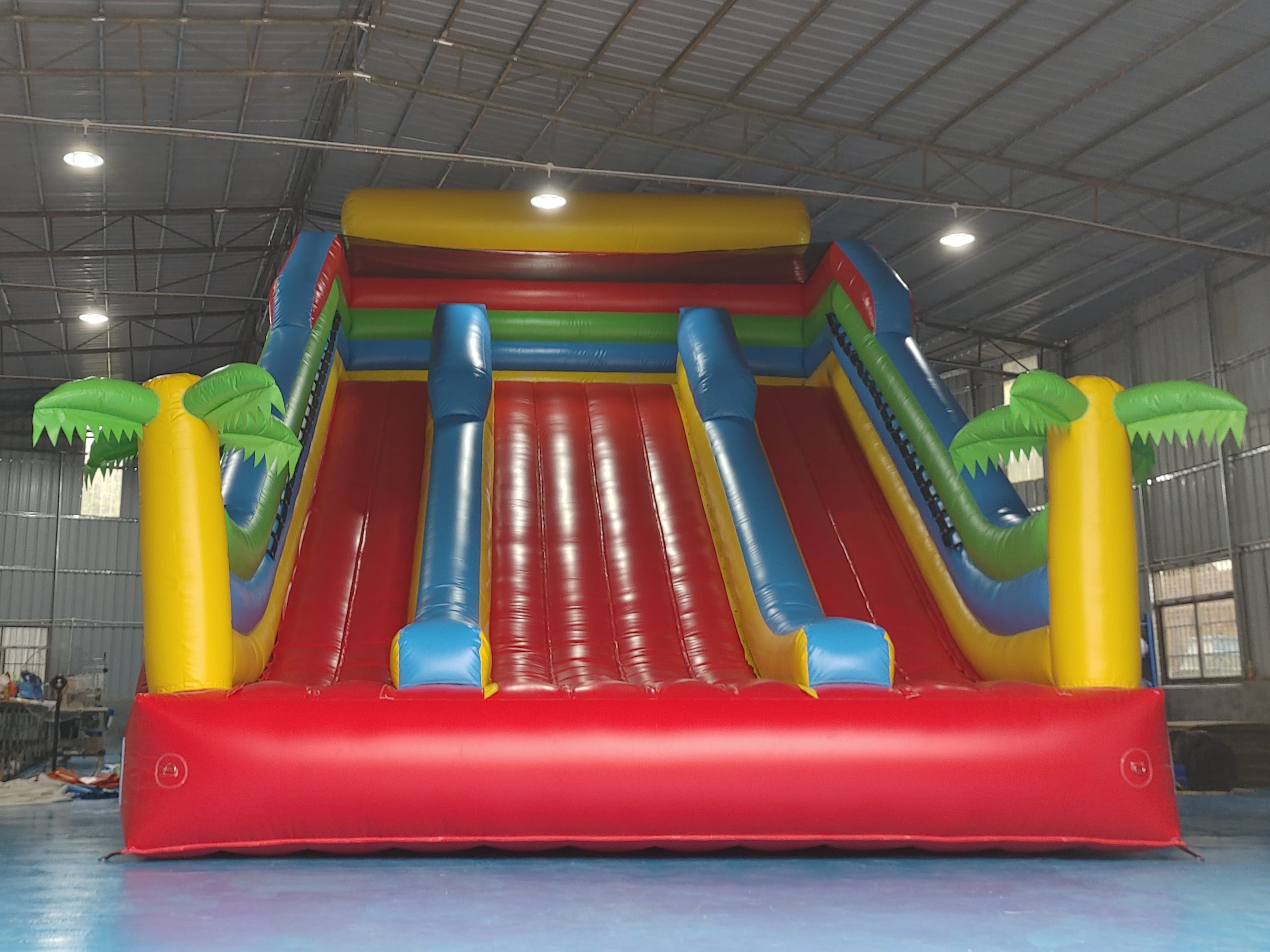 New Design Tarpaulin Fireproof Commercial Inflatable High Slide Palm Theme Giant Inflatable Slide Castle For Kids And Ad