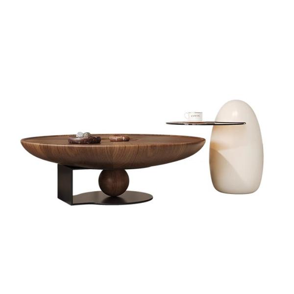 Oak Veneer Central Round Coffee Table Natural Wood Top Metal Legs For Living