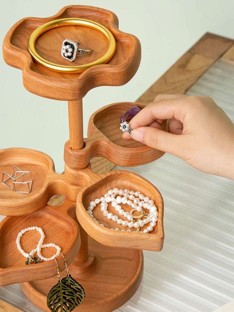 Original Handmade Solid Wood Jewelry Stand Jewelry Watch Storage Wooden Shelf Tray Display Jewelry Storage Holiday Gifts