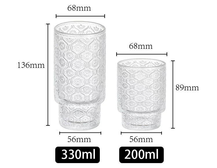 Factory Direct Retro Embossed Coffee Crystal Clear Glass Cup