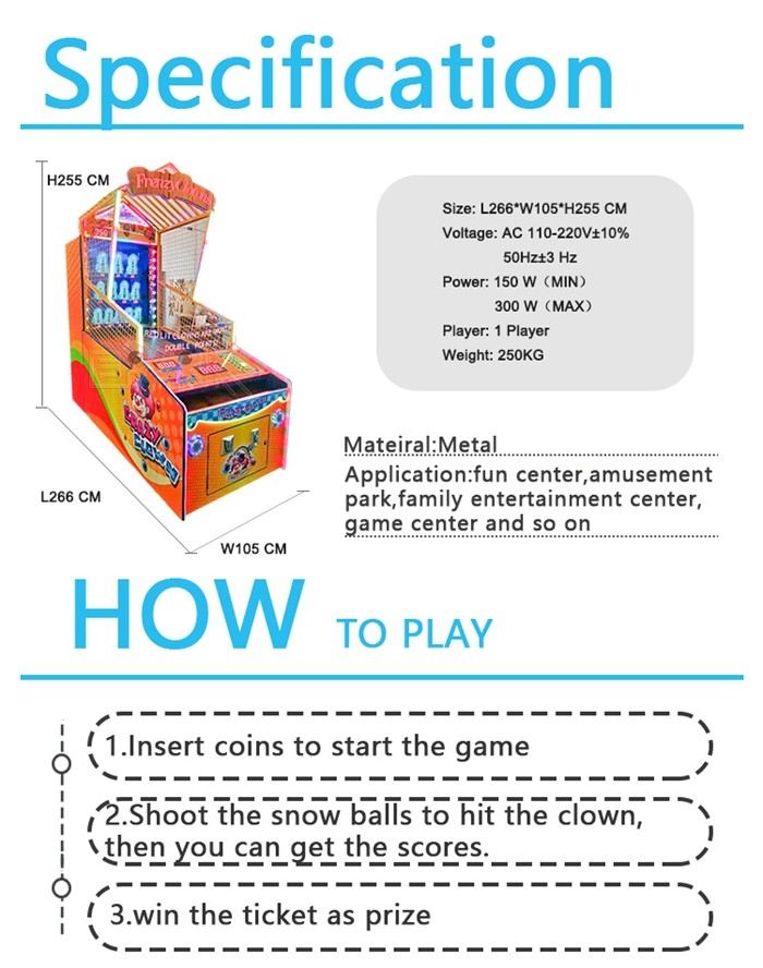 1 Player Redemption Game Machine Clown Frenzy II Thowing Ball Lottery Game