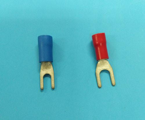 PVC Insulation Blue Fork Terminals 19A Fork Crimp Connectors Electrolytic Copper