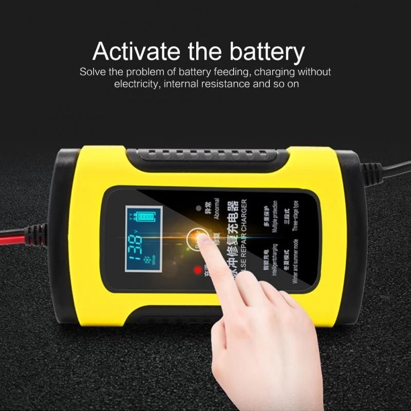 Motorcycle 12V 6A Fully Intelligent Pulse Repair Charger LCD Display For