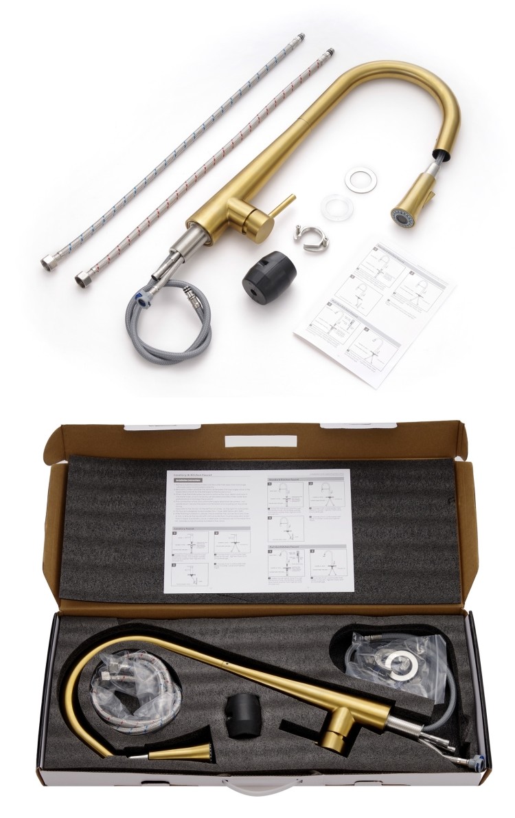 Mixer Stainless Steel Kitchen Faucet Hot Cold Gold Pull Out