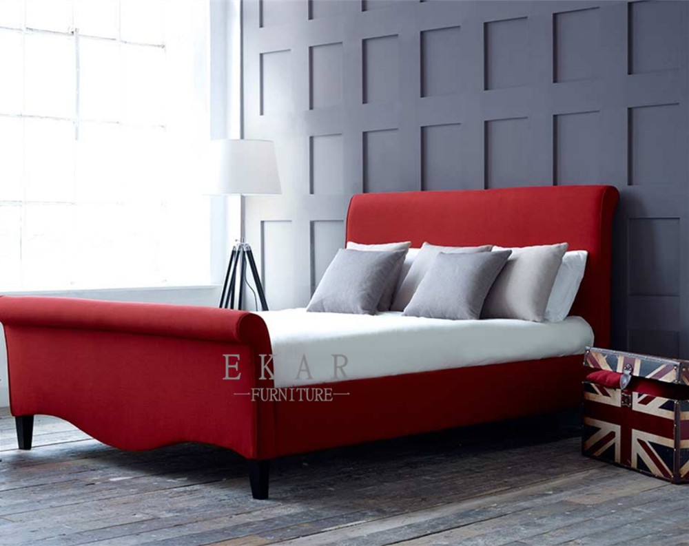 King Single Red Fabric MDF Bed