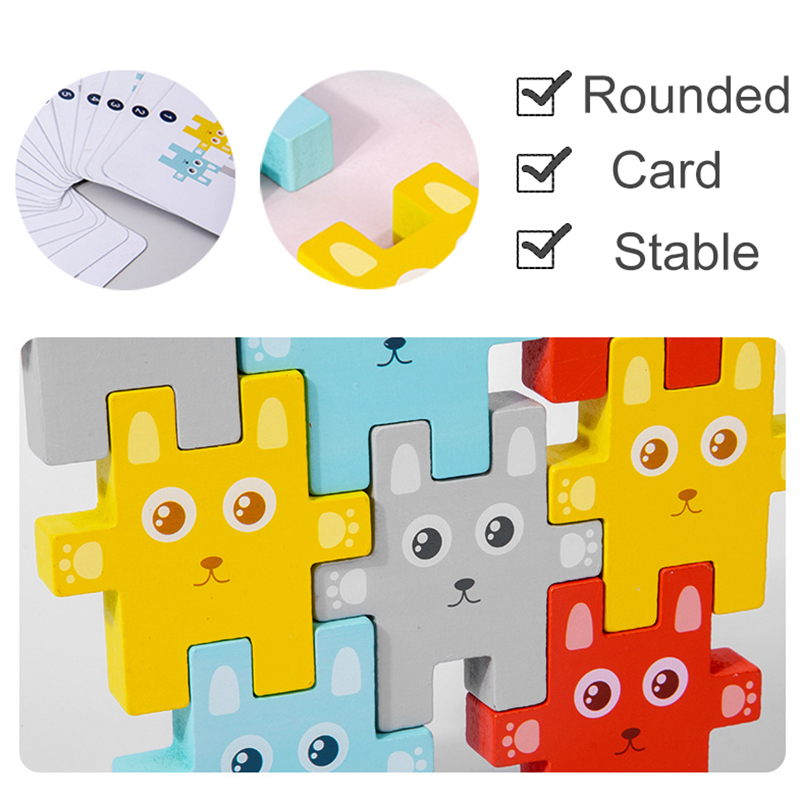 Children Montessori Animal Stacking Blocks Toys Rabbit Jenga Balancing Games