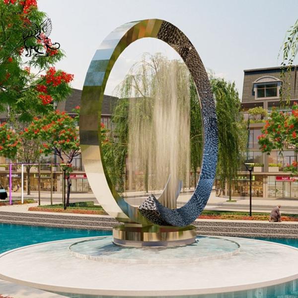 Large Circular Stainless Steel Sculpture Fountain Modern Art Abstract Custom