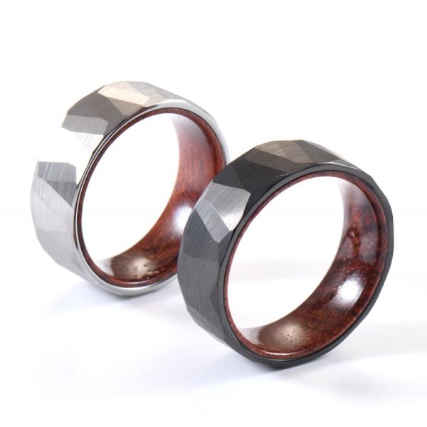 Unisex 8mm Black Rose Wood Inlay Tungsten Ring Classic Faceted Wedding Band for