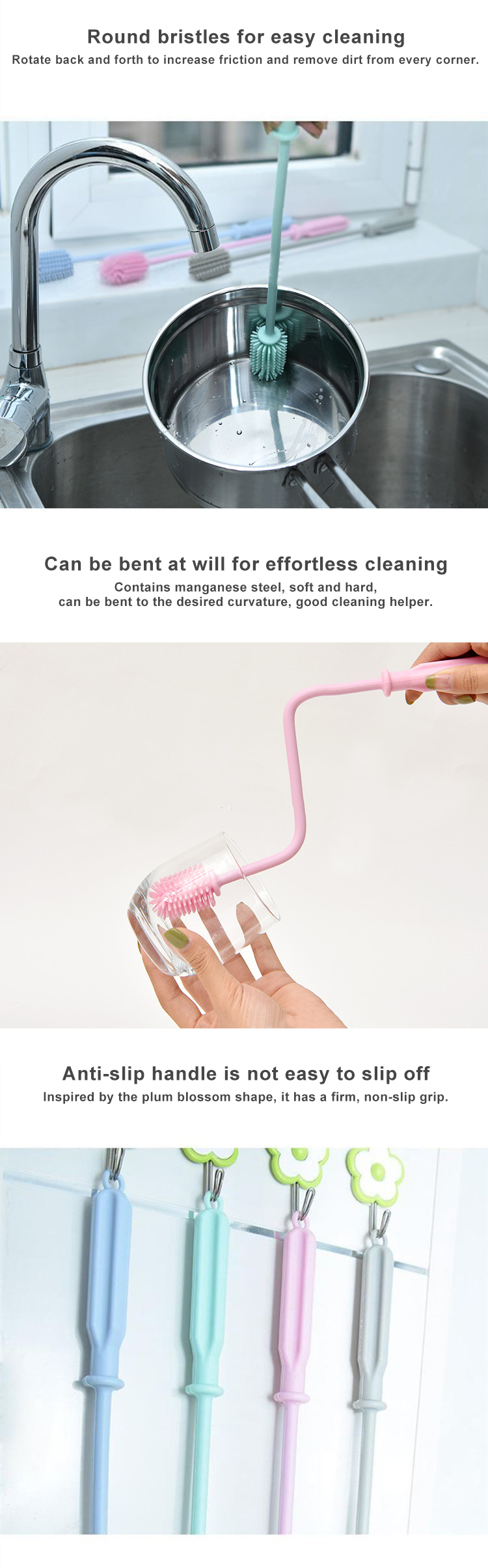 Bpa Free Multipurpose Silicone Dish Brush With Handle
