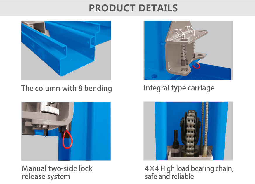 Two Post Hydraulic Car Lifting Machine With Clear Floor Manual Lock