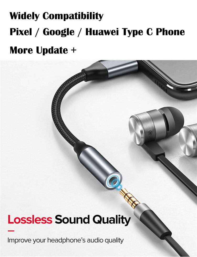 High Compatible DAC USB Type C to AUX 3.5mm Audio Cable Adapter for Samsung Pixel Google Phone