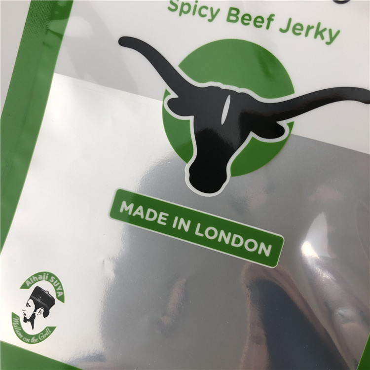 Foil Three Side Seal Zipper Flat Beef Jerky Plastic Packaging Bags