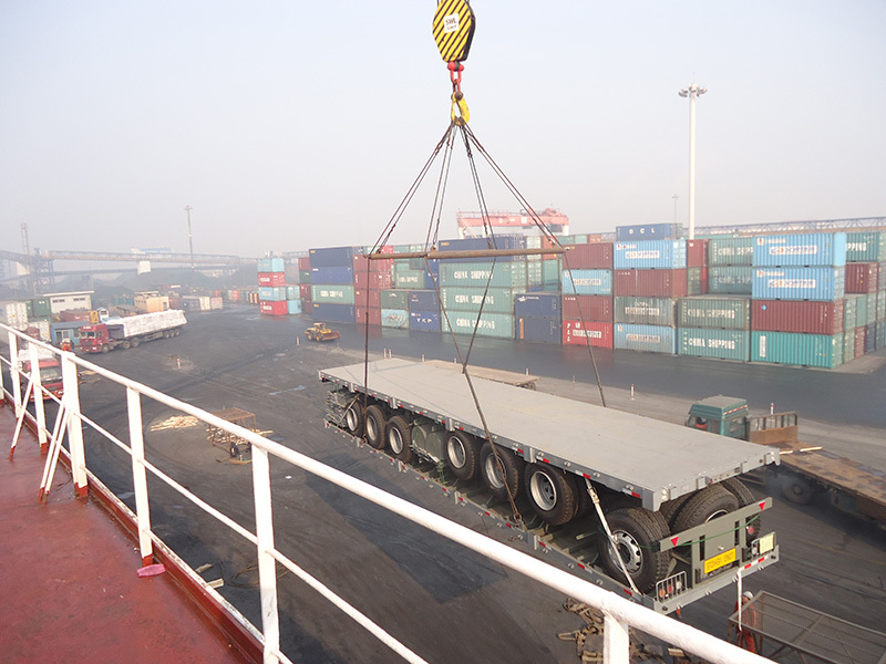 Mechanical/Air Suspension 3 Axle Container Side Low Loader Long Vehicle Semi Trailer