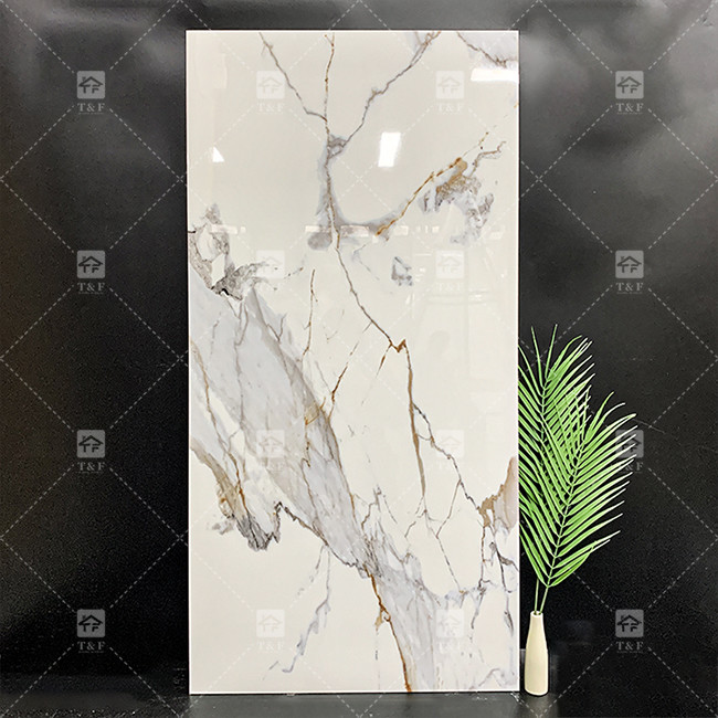 House Glossy White Golden Marble Tile Vitrified Interior Walls Gold Vein Ceramic Carara Floor Marble Tile