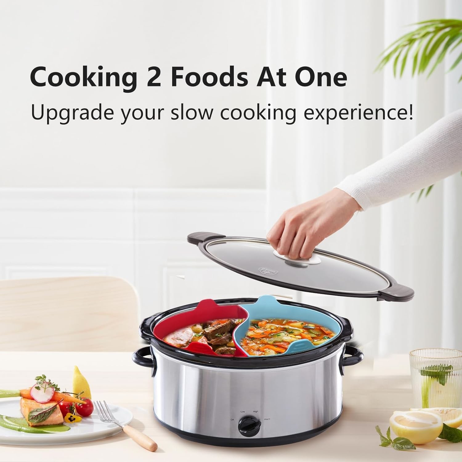 6 Quart Oval Silicone Slow Cooker Liners Reusable Divider Insert For Crockpot