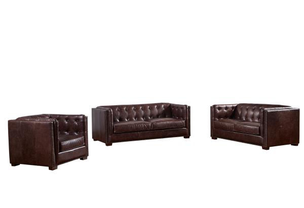 5 Star Hotel Full Soft Leather Sofa Set , Chocolate Brown Leather Couch American