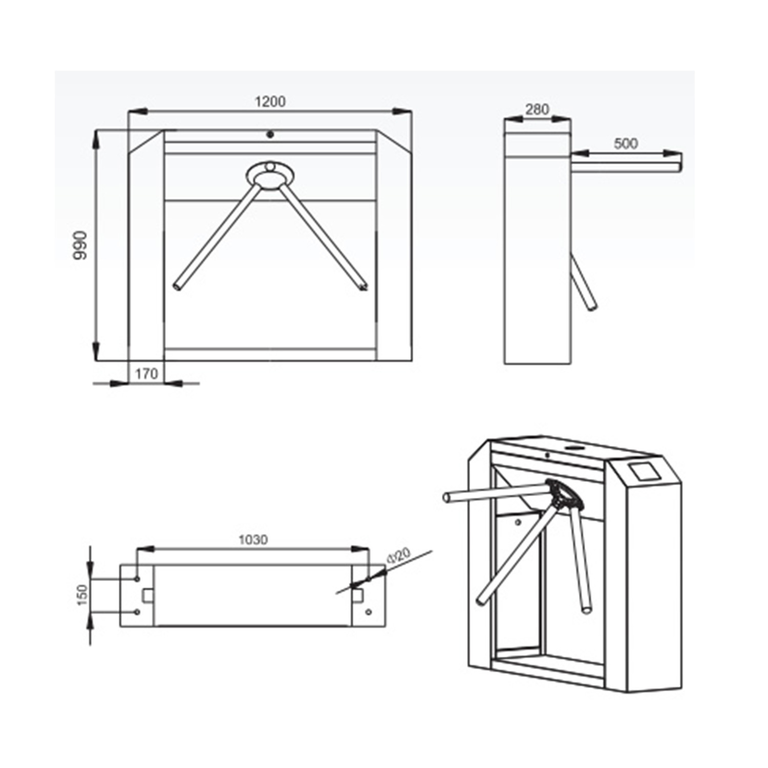 Electronic Automatic Tripod Security Turnstile Gate UNIQSCAN UT550-C Access