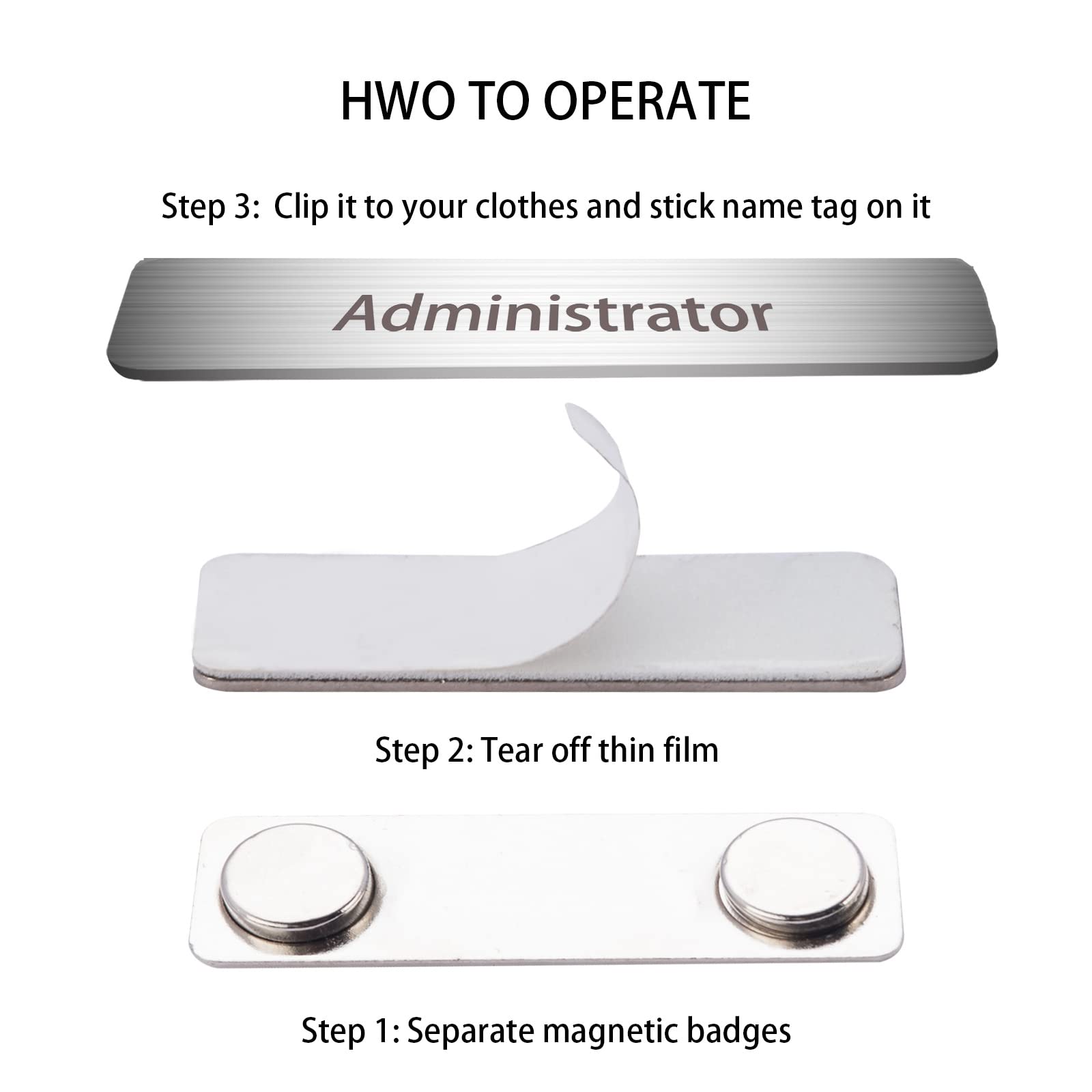 Strong ABS Magnetic Name Badge Holders with Steel Back Plate Fastener and 3M Adhesive