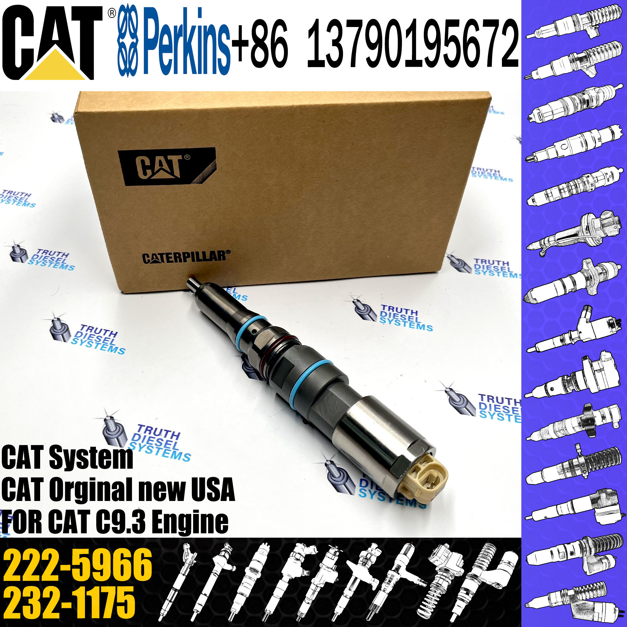 Diesel Common Fuel Rail Engine Injector C9.3 CAT 222-5966 196-1401 232-1175 138-8756 324-5467 232-1183 364-8024