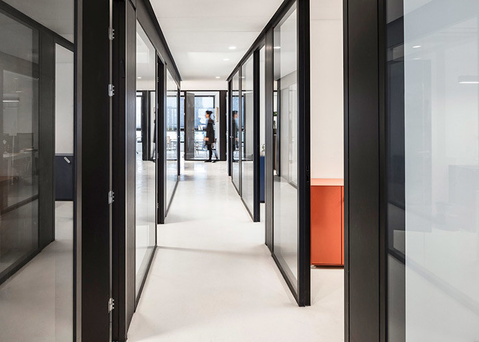 Double glass partition wall with aluminum frame highly durable and offering excellent acoustic insulation