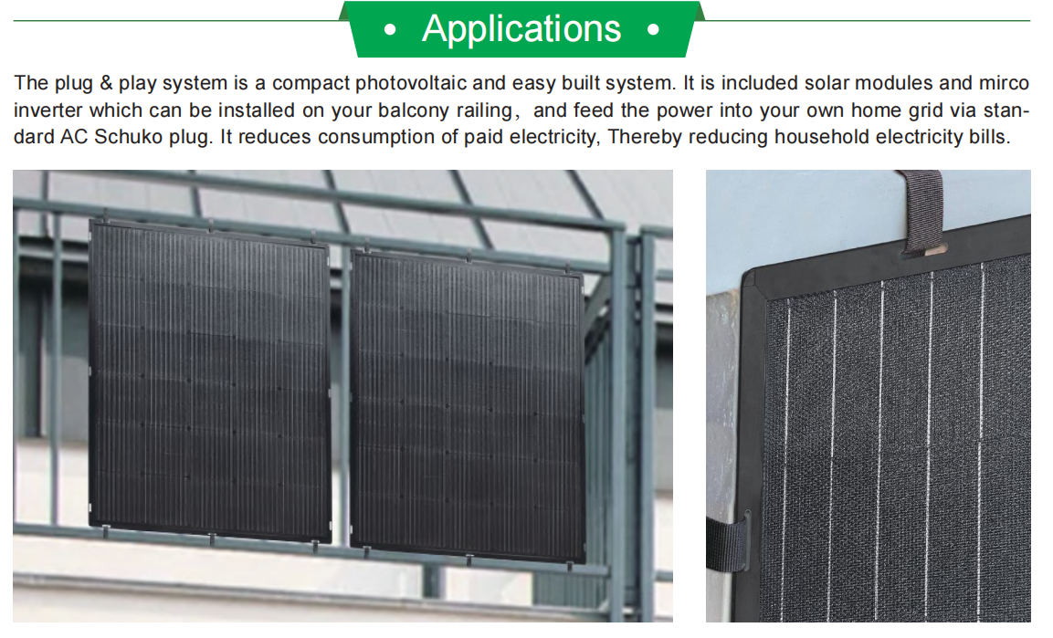 Plug Play Portable Balcony Solar System Monocrystalline Silicon Type