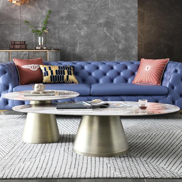 Impermeable Marble Texture Ellipse Coffee Table For Living Room 360 Degree
