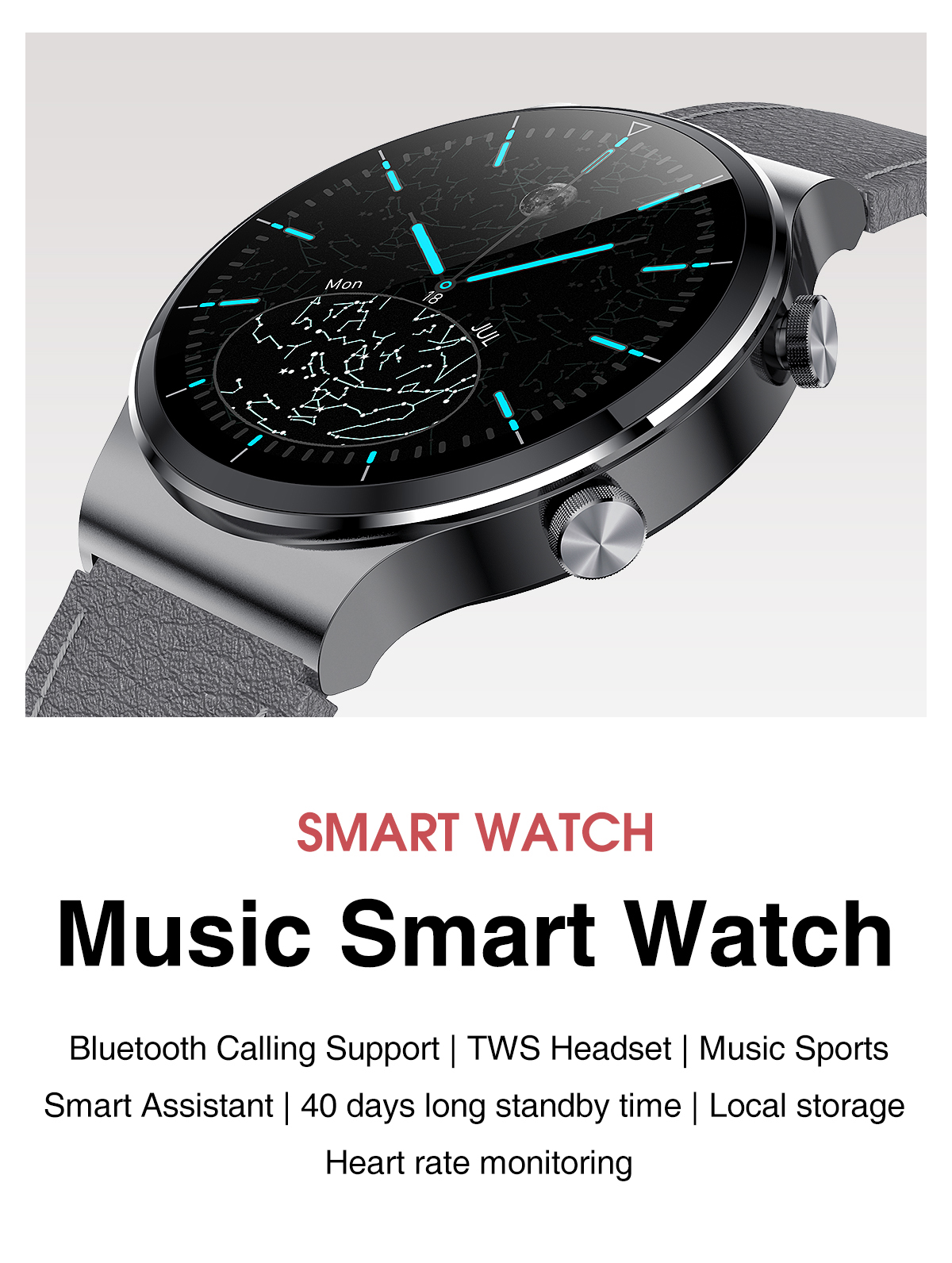CST816S 1.28inch Full Touch Smartwatch 300mah Battery Smart Health Bracelet