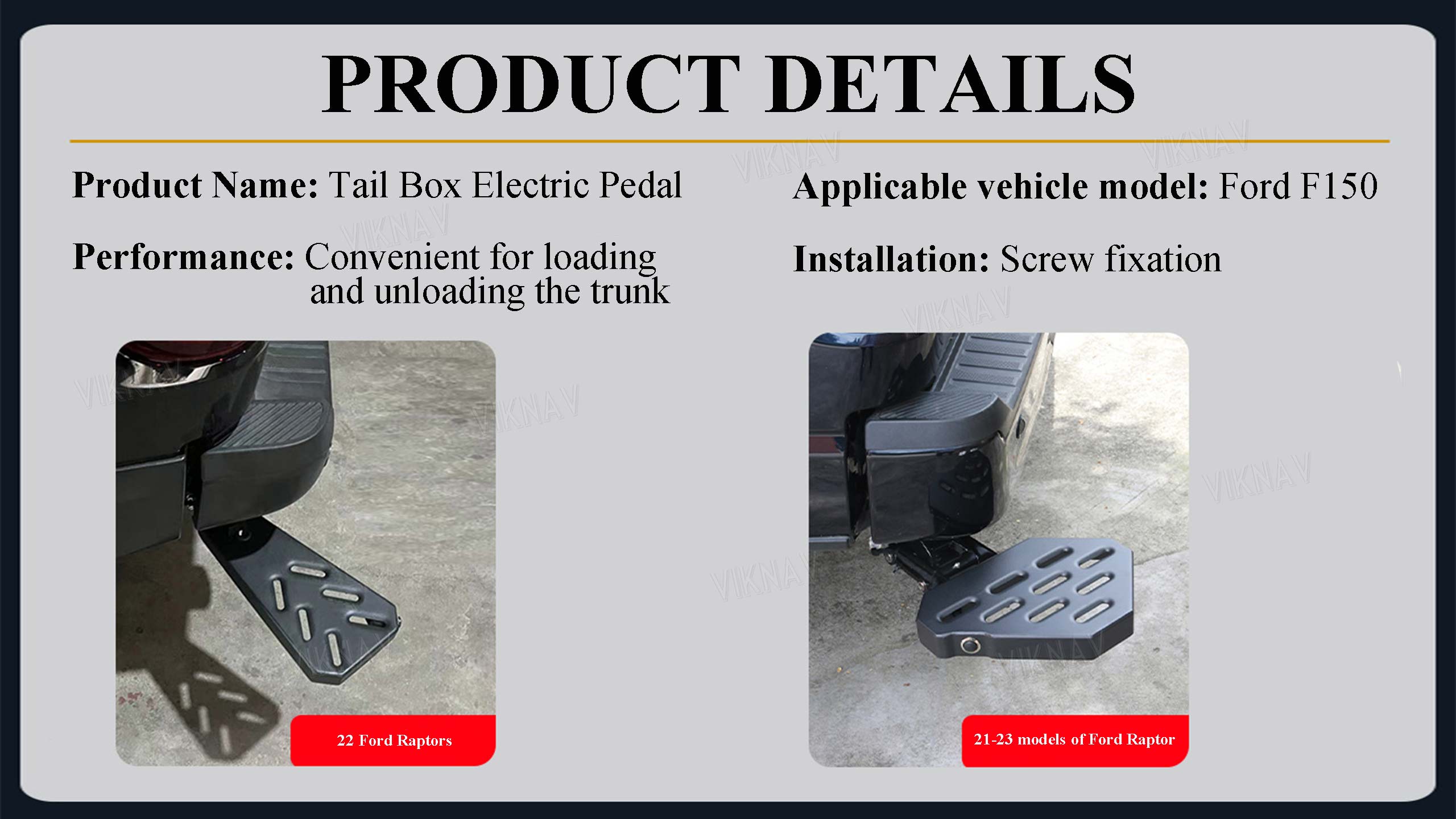 Viknav RearBedstep Retractable Bumper Truck Tailgate Step Suitable for Ford Raptor F150 rear tailgat