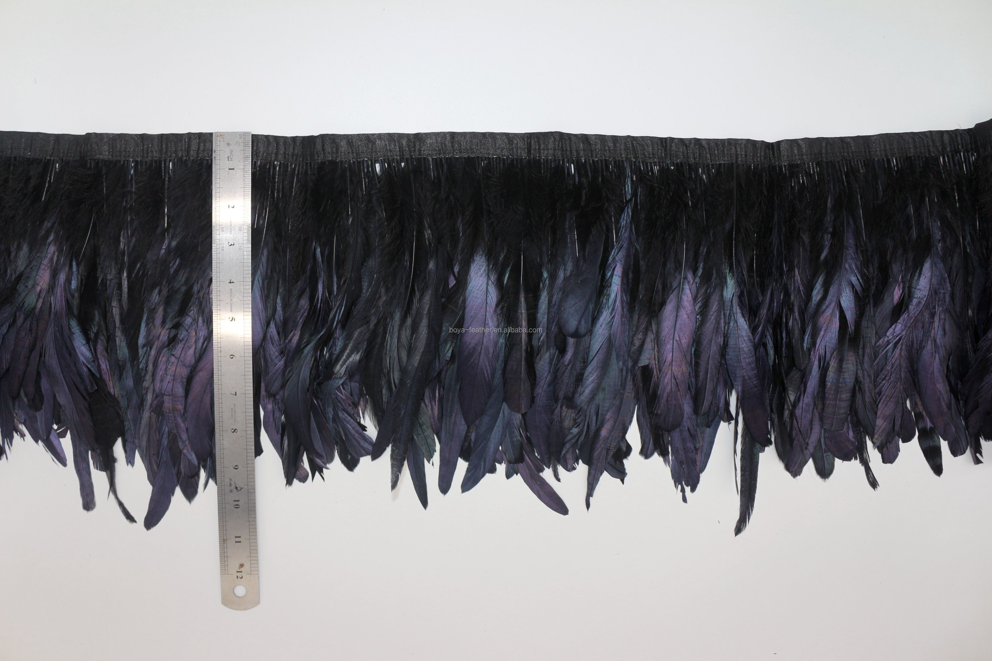 Party Decoration Ribbon with Black Rooster Coque Feather Fringe Trim and Satin Ribbon