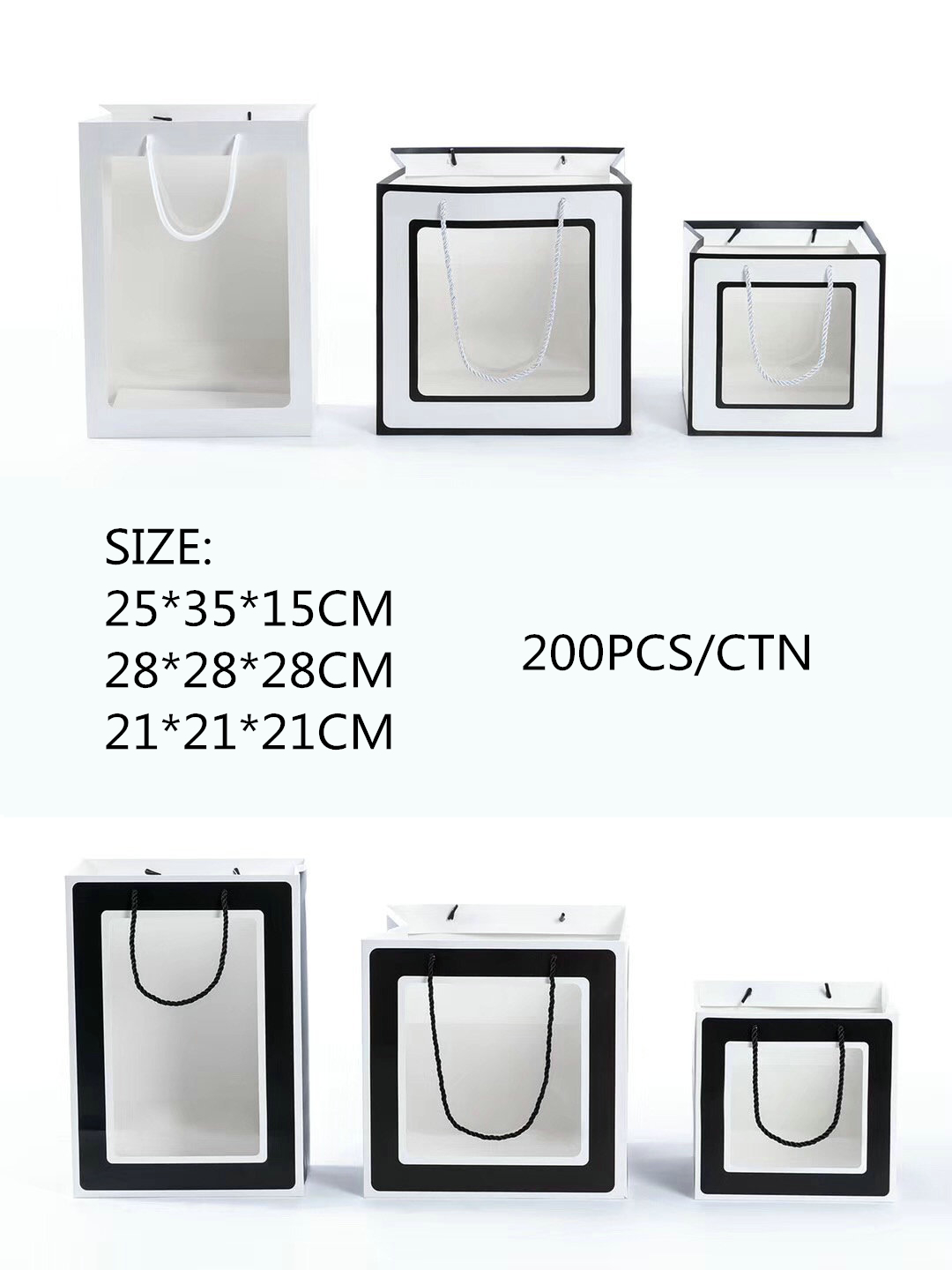 Other Gift Craft Square Paper Bag with PVC Plastic Window and Customized Design