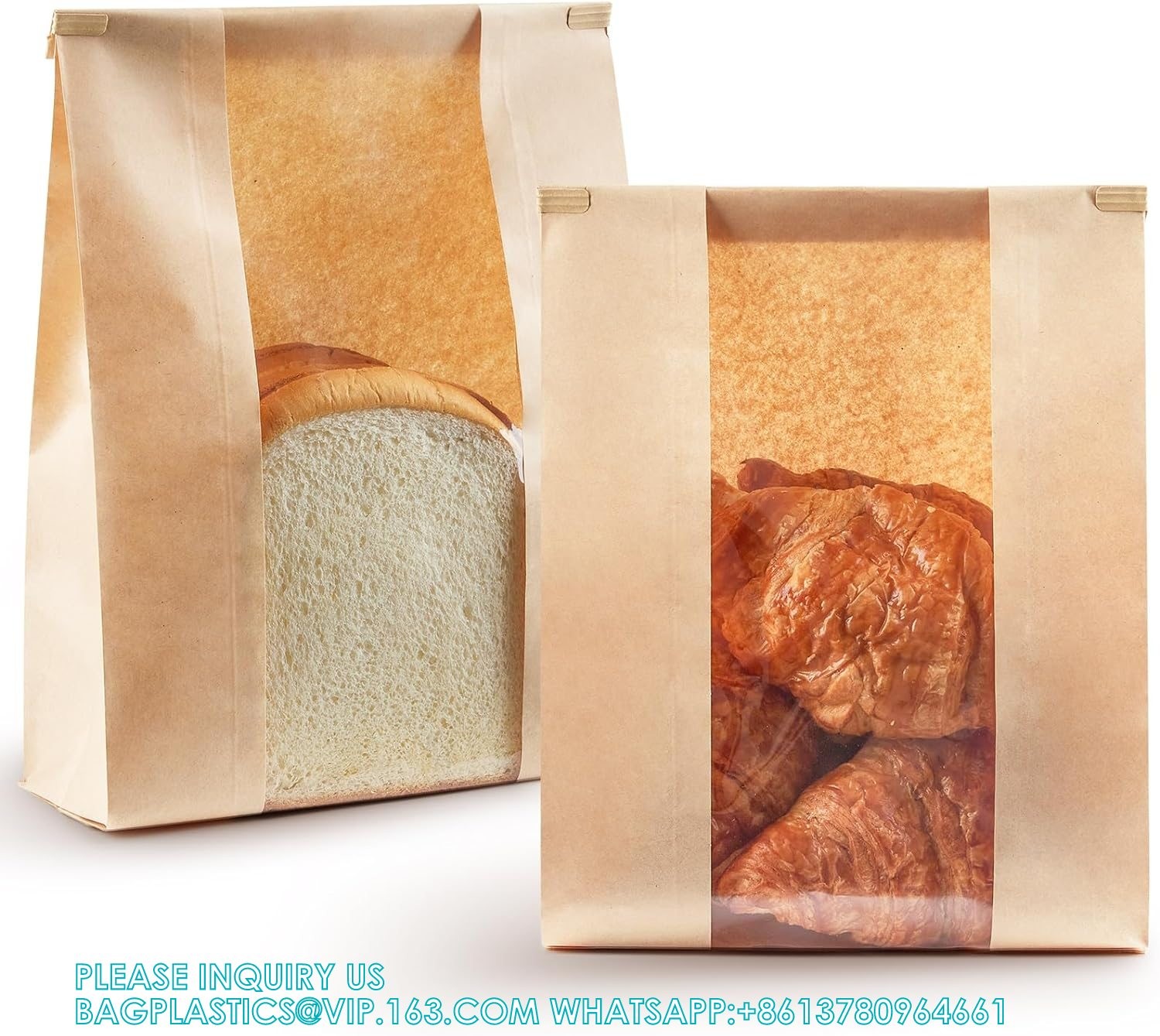 Large Bread Bags, 13.7 X 8.2 X 3.5 Inches Kraft Paper Bakery Bags With Windows Tin Tie Tab Lock Large Bread Bags