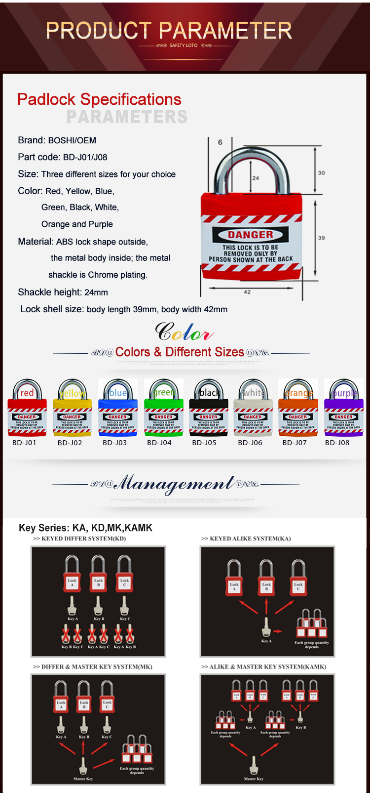 Key Retaining Jacket Safety Padlock , Laser Printing Lock Out Tag Out Locks