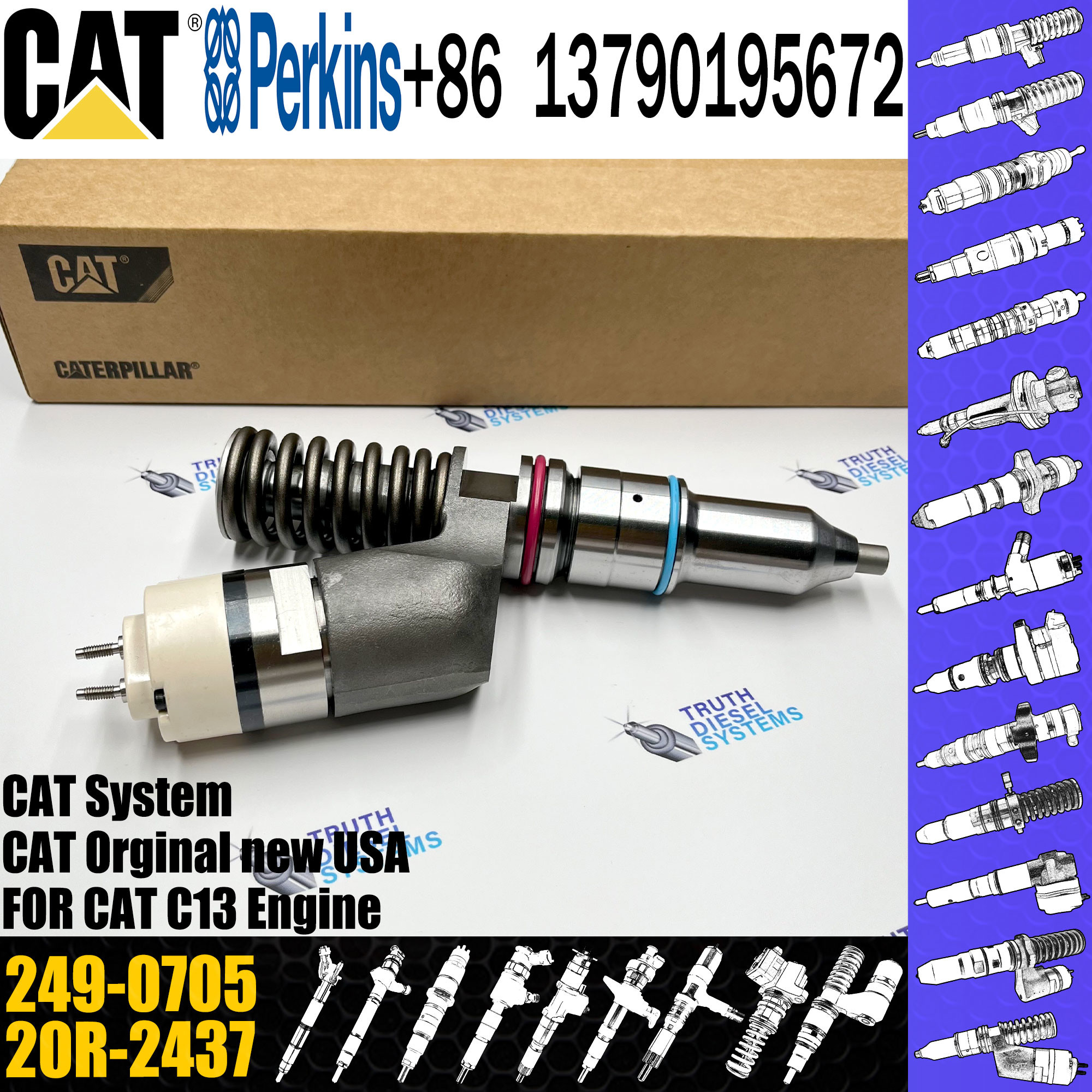common rail fuel injector C13 Engine Fuel Injector 249-0705 253-0616 253-0618 249-0705 For CAT Excavator