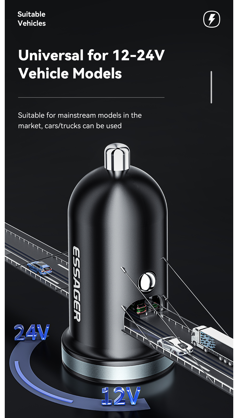 ESSAGER ES-CC12 Series 30W Type C USB A Car Charger Port